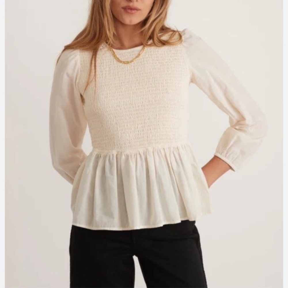 Marine Layer Cream Peplum Blouse